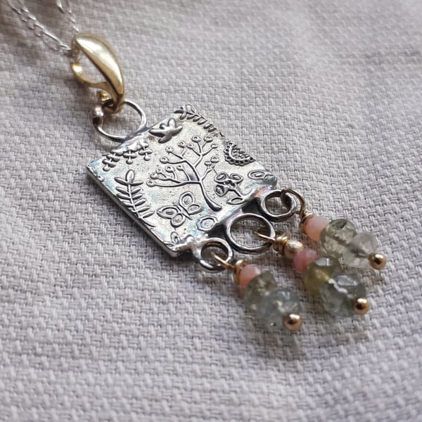 Tree of Life - Nature Gemstone Necklace, Silver Tourmaline 