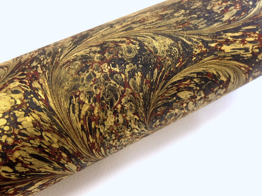 A4 Marbled paper sheet gold burgundy drawn stone pattern slight second 