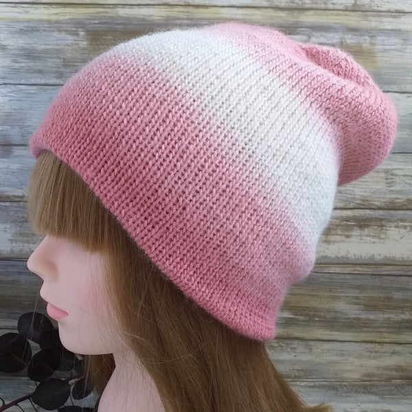 Ombré Knitted Hat, Slouchy or Cuffed Style