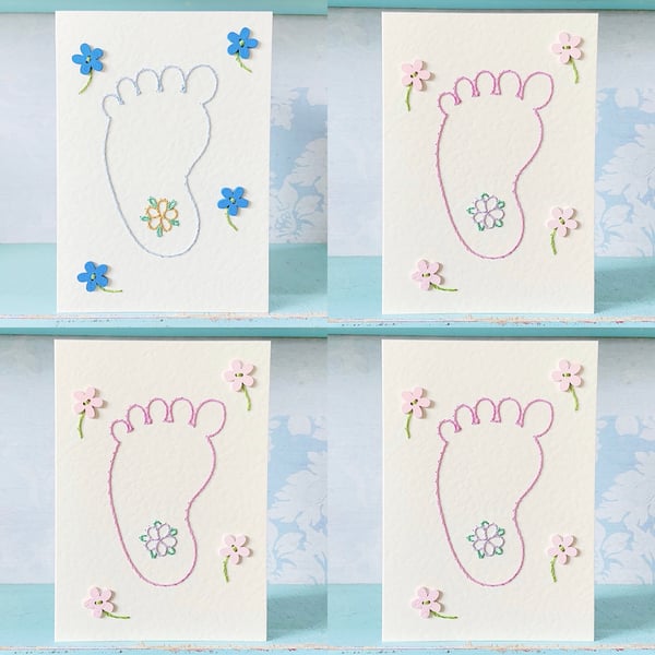 Hand Sewn Cards. Pack Of Two. Baby Girl Card. Baby Boy Card. Baby Shower Card.