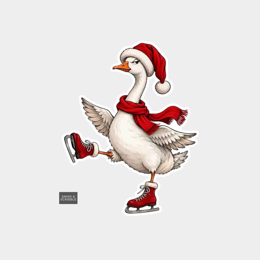 Image of Unique Funny Christmas Sticker Xmas Decal For Adults - Skating Goose