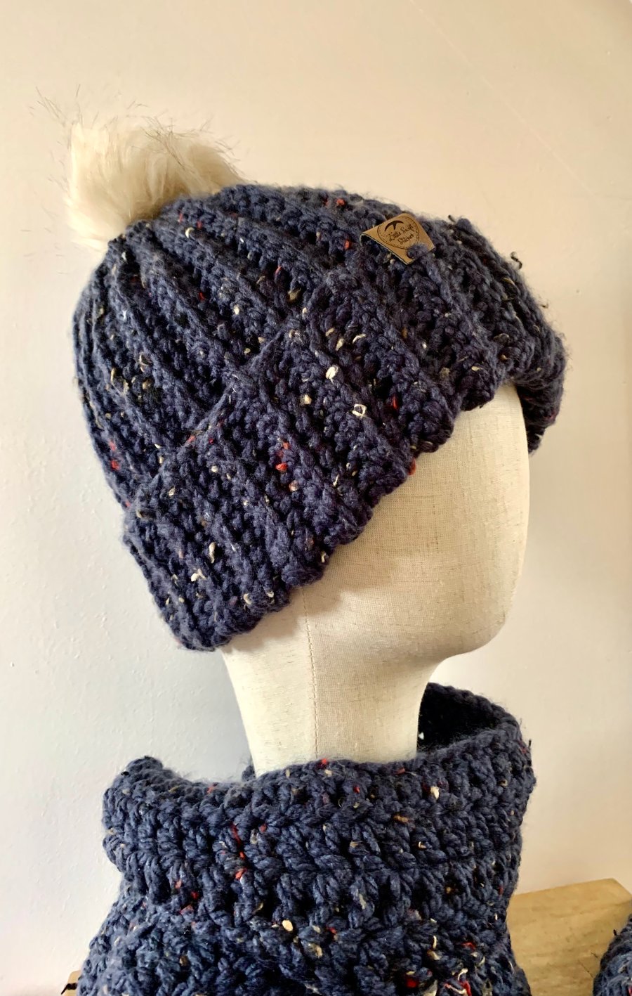 Crocheted chunky hat and scarf set