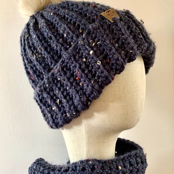 Crocheted chunky hat and scarf set