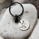 upcycled sixpence coin  keyring or bagcharm with pierced running man