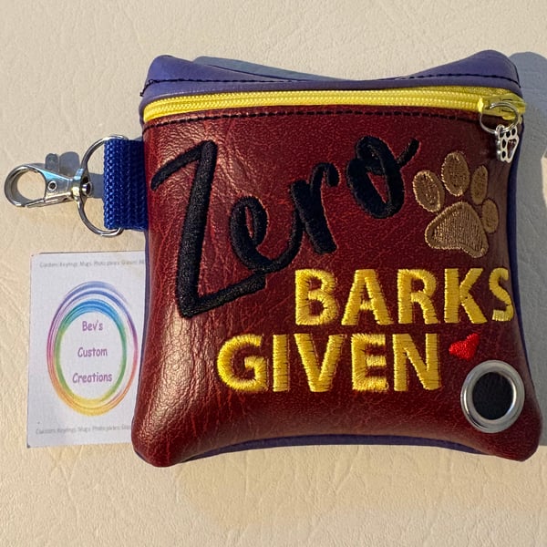 Zero Barks -  Embroidered Poo bag dispenser. 