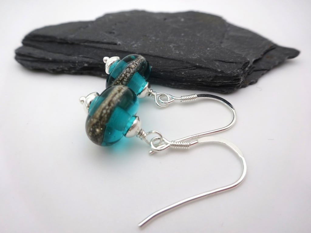 teal lampwork glass earrings