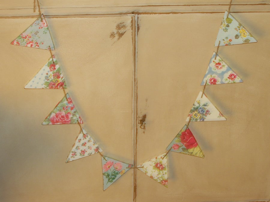 Handcrafted Unique Wooden Bunting made using Cath Kidston Design Shabby Chic 