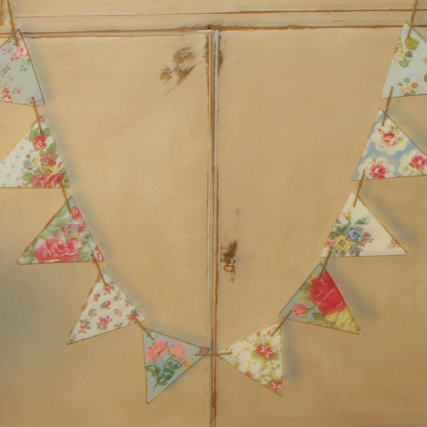 Handcrafted Unique Wooden Bunting made using Cath Kidston Design Shabby Chic 