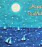 Boat Birthday Card, Sea Card, Sailing Boats Art Card, Blank Birthday Card, Moon - Image 1