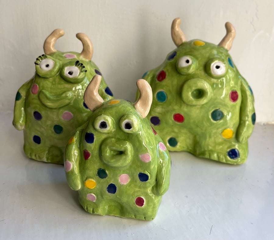 Handmade Ceramic Monster Family - Whimsical Pottery Trio