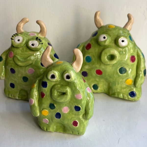 Handmade Ceramic Monster Family - Whimsical Pottery Trio