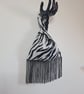  Animal print faux fur fabric Japanese Knot bag with 13cm black tassel trim  - Image 5