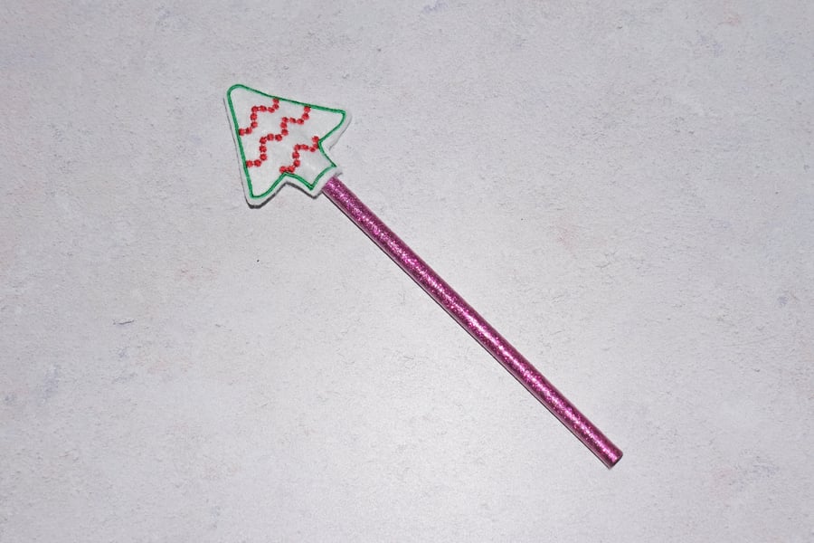 embroidered christmas tree pencil topper complete with pencil