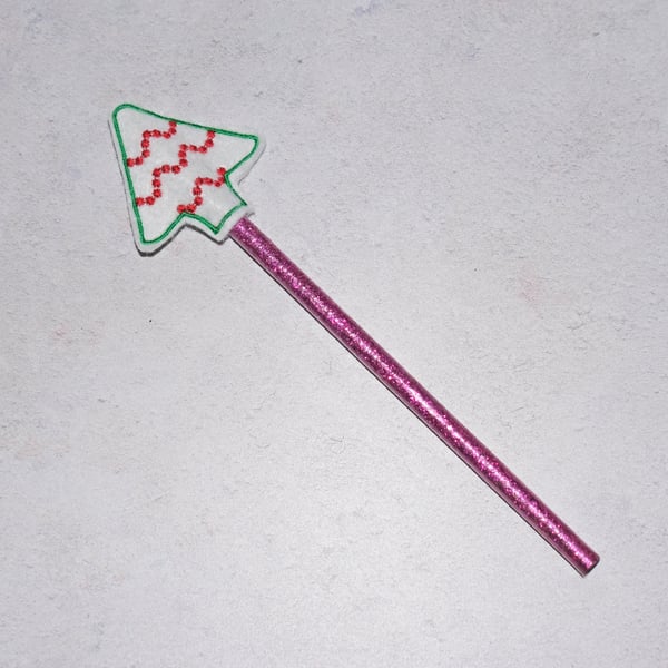 embroidered christmas tree pencil topper complete with pencil