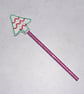 embroidered christmas tree pencil topper complete with pencil - Image 1