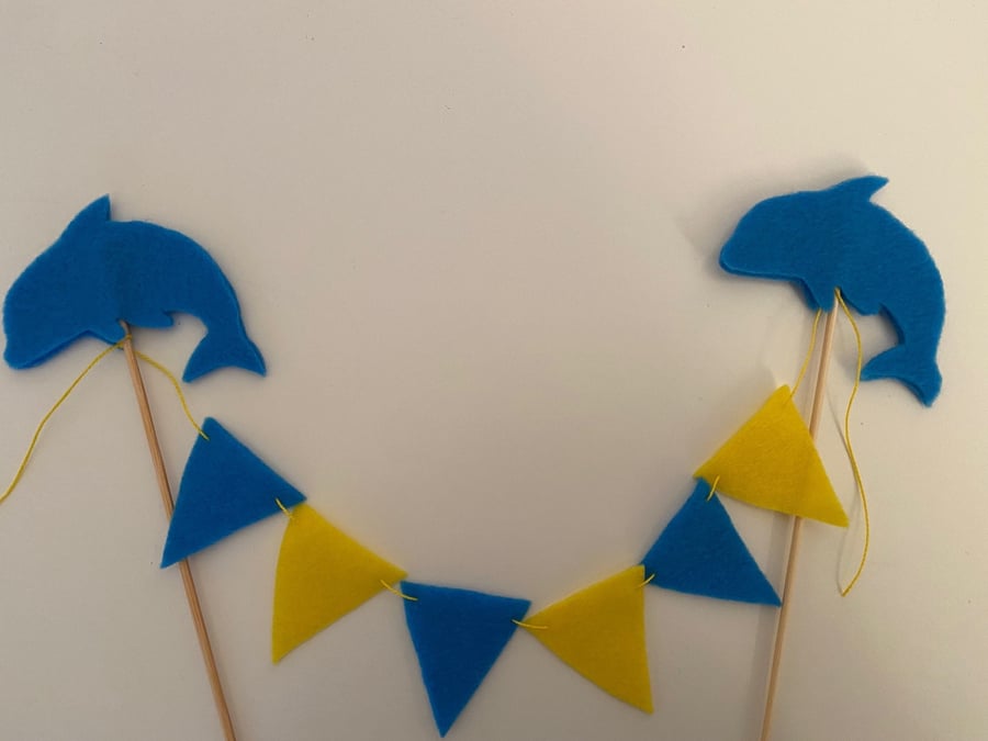 Dolphin Felt Cake Banner, Handmade Cake Bunting, Sealife Cake Topper, Birthday C