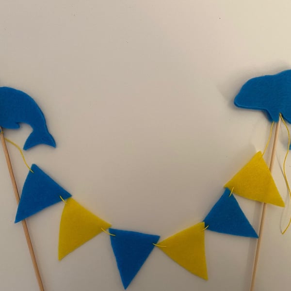 Dolphin Felt Cake Banner, Handmade Cake Bunting, Sealife Cake Topper, Birthday C