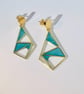 Modern Minimalist Geometric Dangle Earrings: Gold Brass Mosaic Turquoise