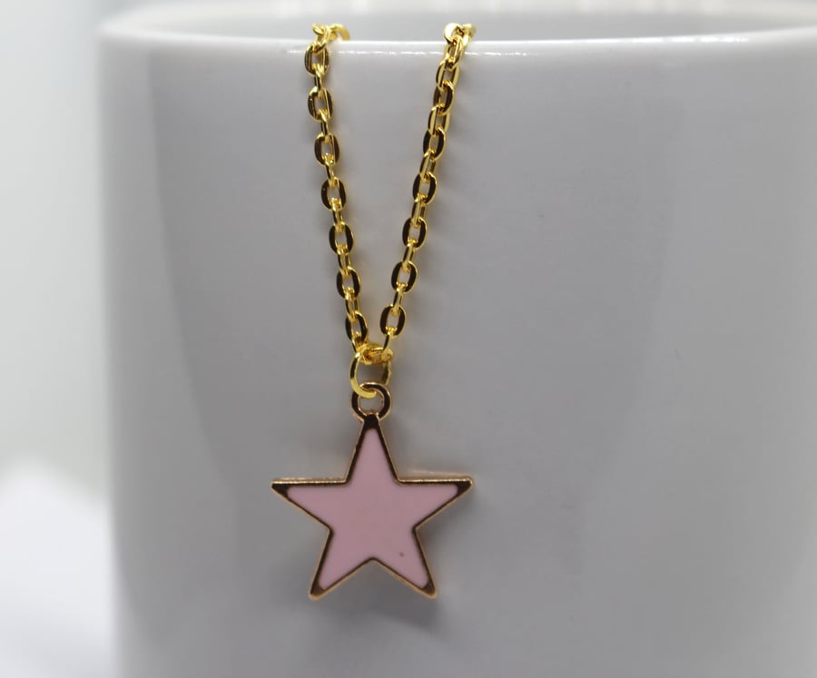 Pink Colour Star Charm Gold Necklace