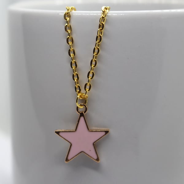 Pink Colour Star Charm Gold Necklace