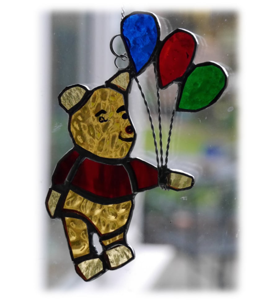 Bear with Balloons Suncatcher Stained Glass Handmade 010