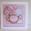 Decoupage, 3D Teapot and Cute Mice Greeting Card, Get Well, Birthday,personalise