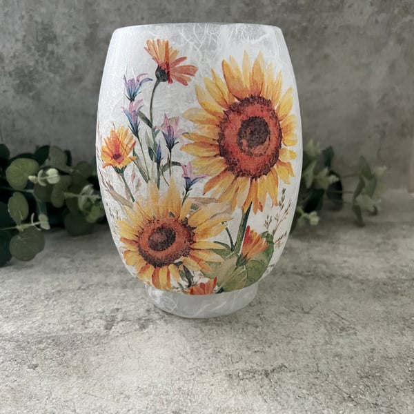 Decoupage Sunflower Glass Vase: Floral Home Decor, Upcycled