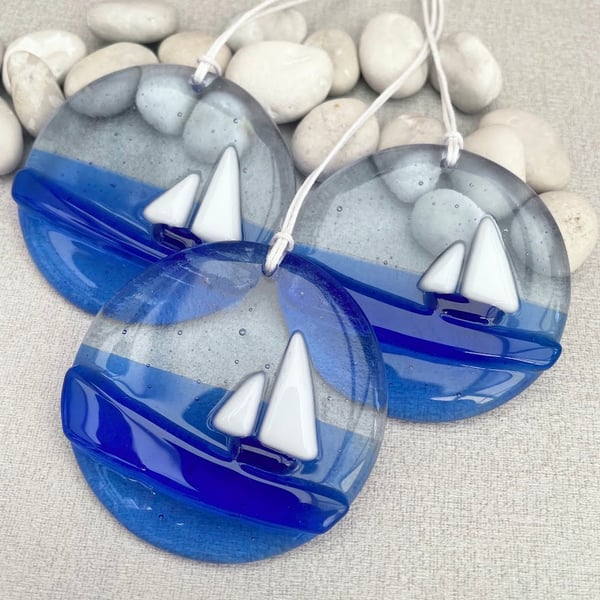 Sailboat - Blue - handmade fused glass decoration