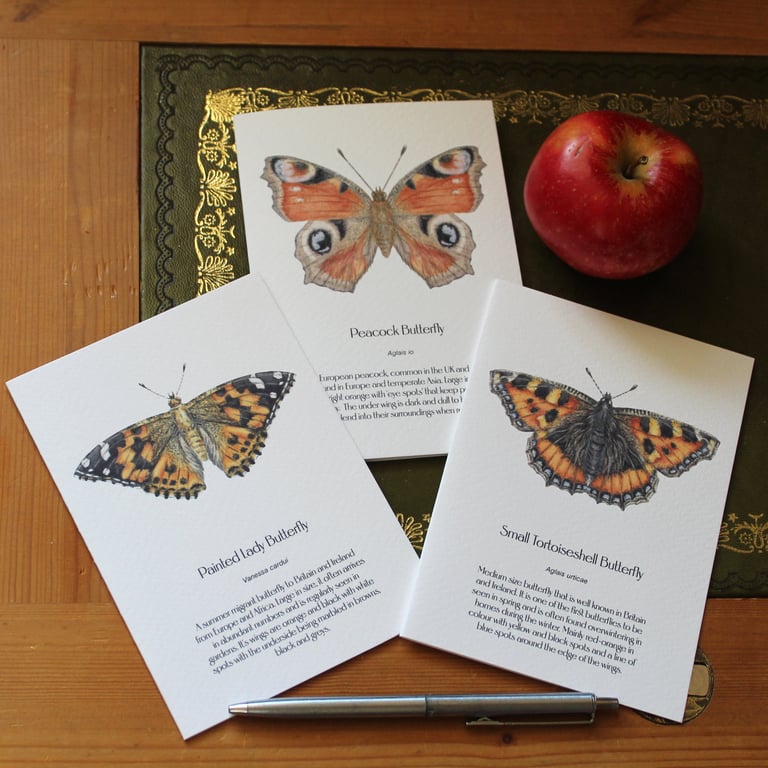 Butterfly greetings cards - pack of 3 blank notelets, A6 size (10.5x14.8 cm) 
