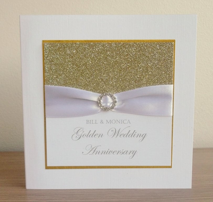 Handmade 50th golden wedding anniversary card, modern, designer