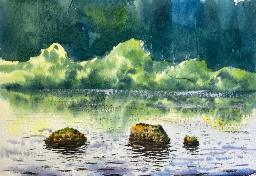 Rock study cod beck (Pure Original Watercolour FULLY MOUNTED 8” x 6”)