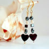 Hematite Heart and Clear Swarovski Crystal Drop Earrings - Seconds Sunday