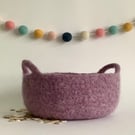 FELTED 'FUSSPOT'  BOWL , tray , desk tidy .Lavender (with handles ).