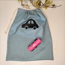 Car storage bag. Toy bag. Drawstring bag. Personalised bag Handmade 