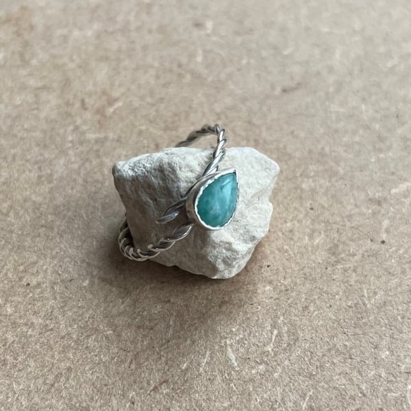Drop of calm: recycled silver and amazonite ring