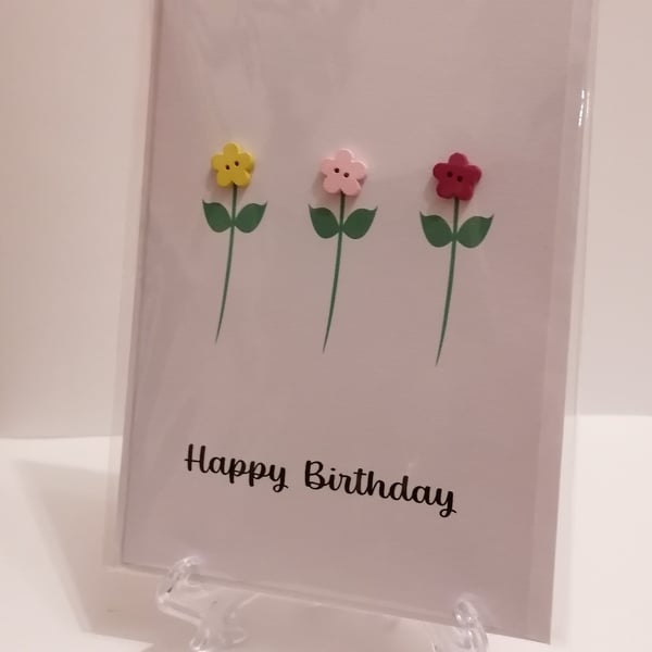 Happy Birthday flower buttons greetings card 