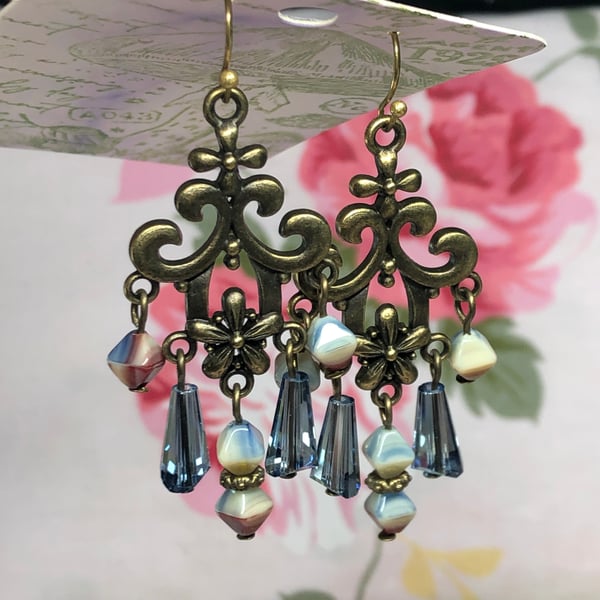 Pastel porcelain crystal chandelier earrings