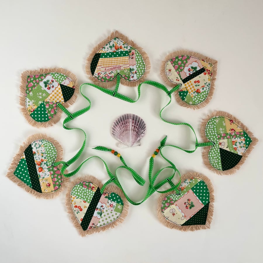 Hessian hearts bunting with strawberries - green