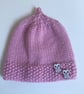 Baby hat pink hand knit 3-12 months - Image 1