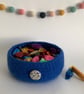 SALE...FELTED 'FUSSPOT' BOWL, desk tidy .Cobalt (with Liberty fabric button). - Image 2