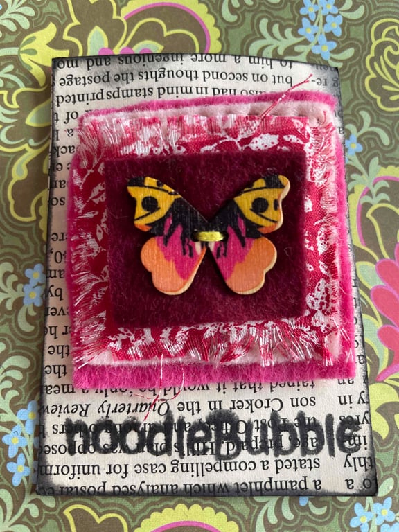 Pretty Pink Butterfly felt brooch 