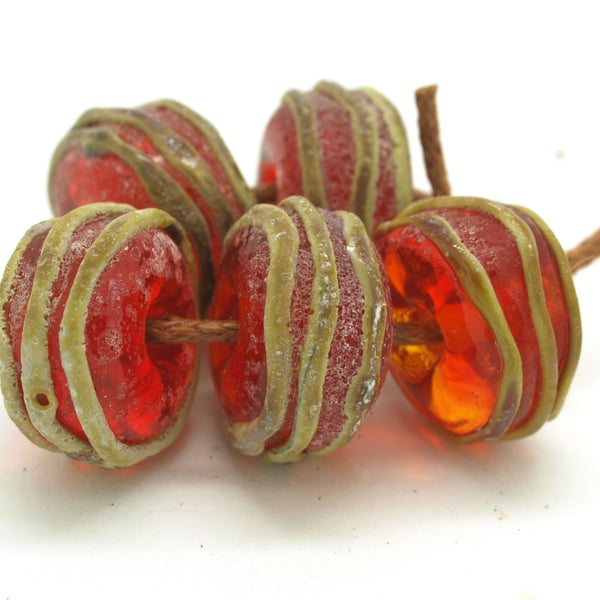 Rustic Red Glass Beads - Handmade Lampwork Beads