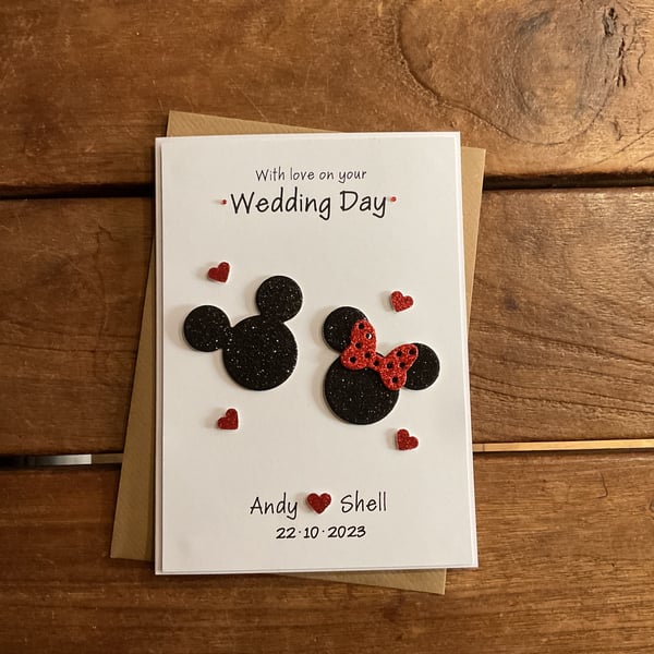 Handmade Personalised wedding card - Disney inspired 