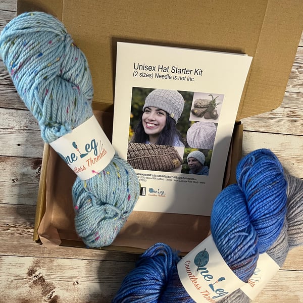 Hat knitting kit with one skein of hand dyed yarn