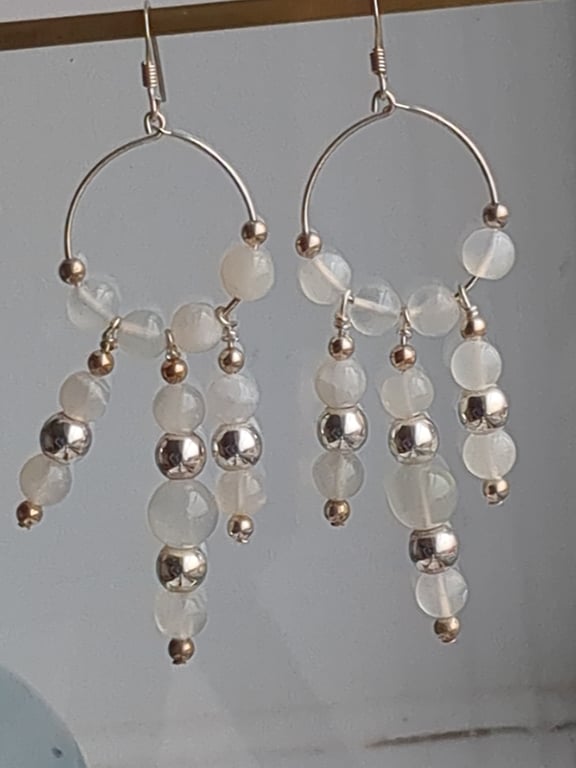 Yellow quartz bead ring dangle earrings 