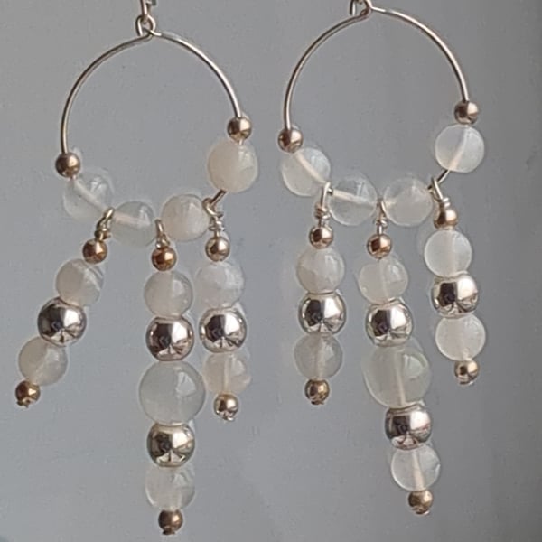 Yellow quartz bead ring dangle earrings 
