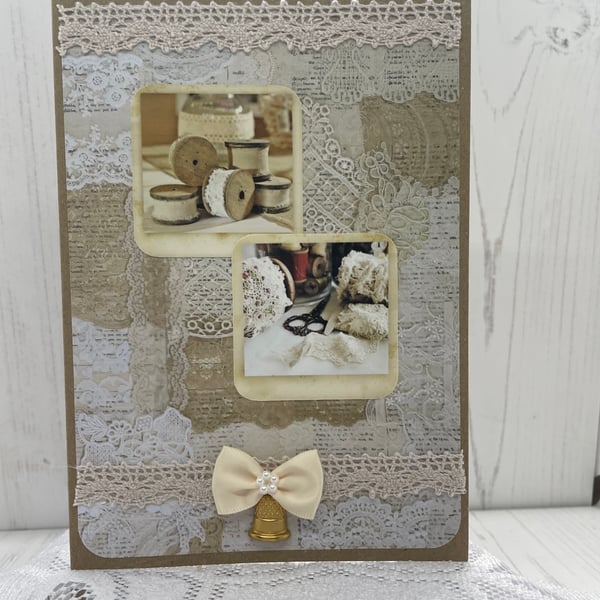 Faded Sewing Photo Greeting Card PB15