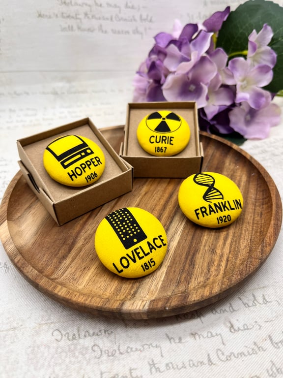 Women in STEM yellow fabric brooch science lovers gift