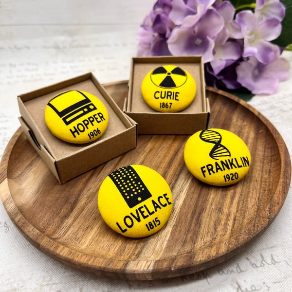 Women in STEM yellow fabric brooch science lovers gift