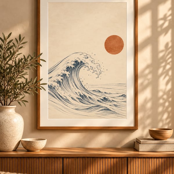 Japandi Wave Wall Art - Minimalist Zen Print (Physical Print)
